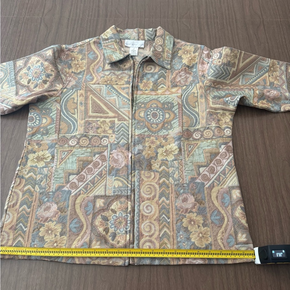 Susan Graver Womens Medium Tapestry Zip Front Jacket Multicolor Floral Geometric - Picture 12 of 13